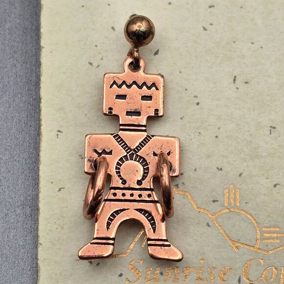 Wheeler Native American Kachina Doll Dangle Earrings 1.25" Stamped Made in USA - Picture 3 of 7